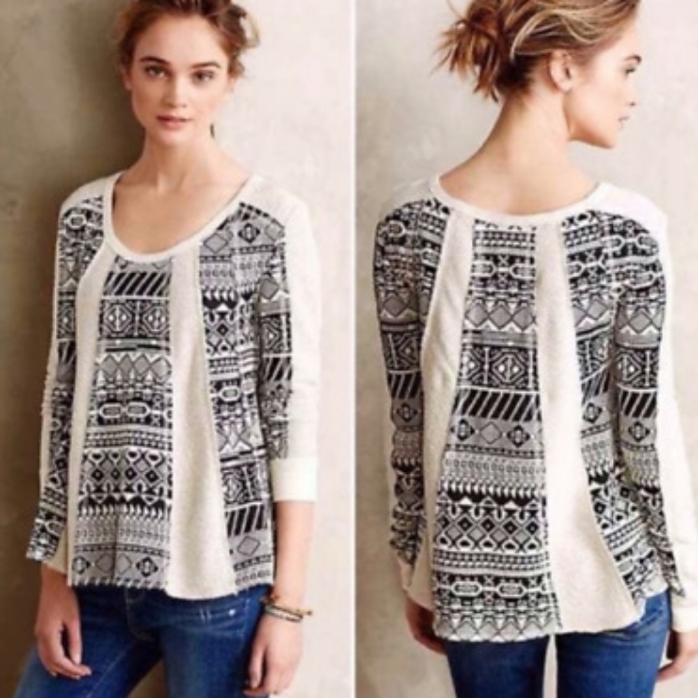 Anthropologie | Black White Print Sweater - K10